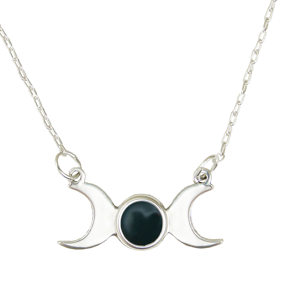 Sterling Silver Moon Phases Necklace With Bloodstone